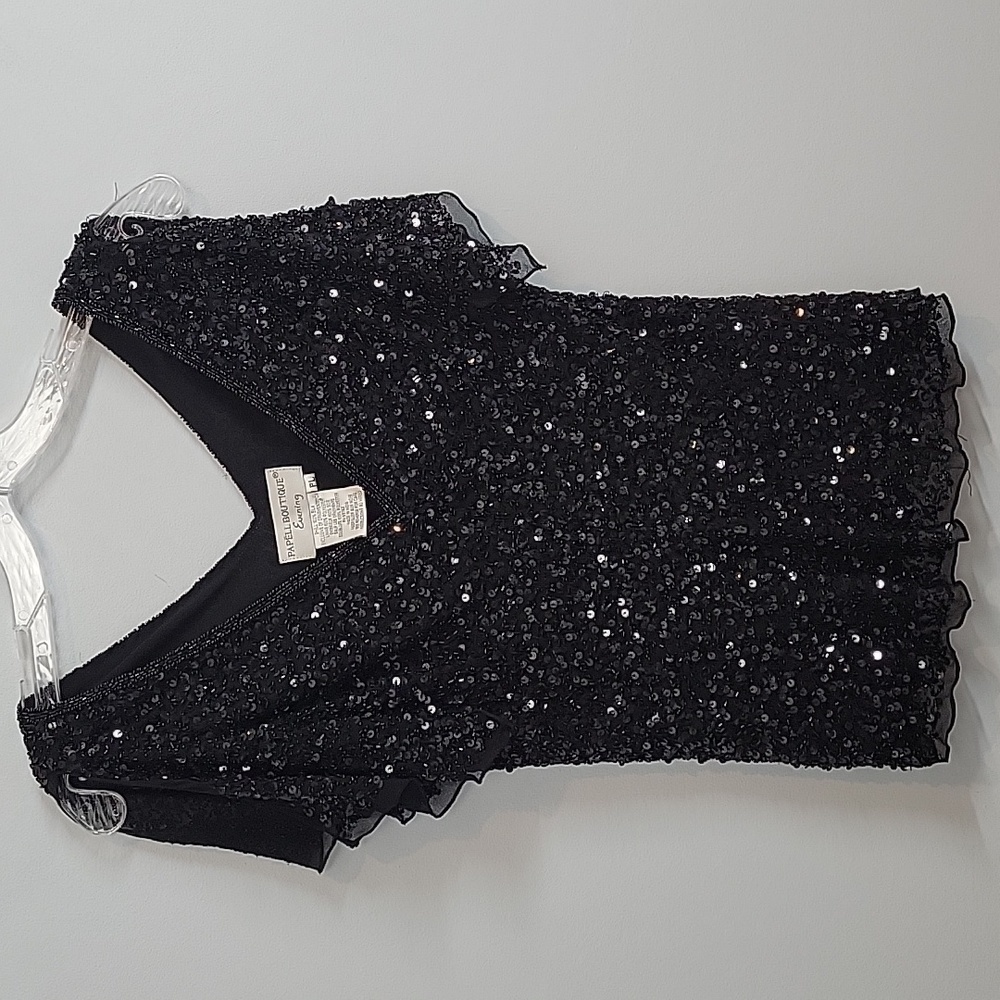 PAPELL Boutique black sequin split sleeve silk beaded blouse